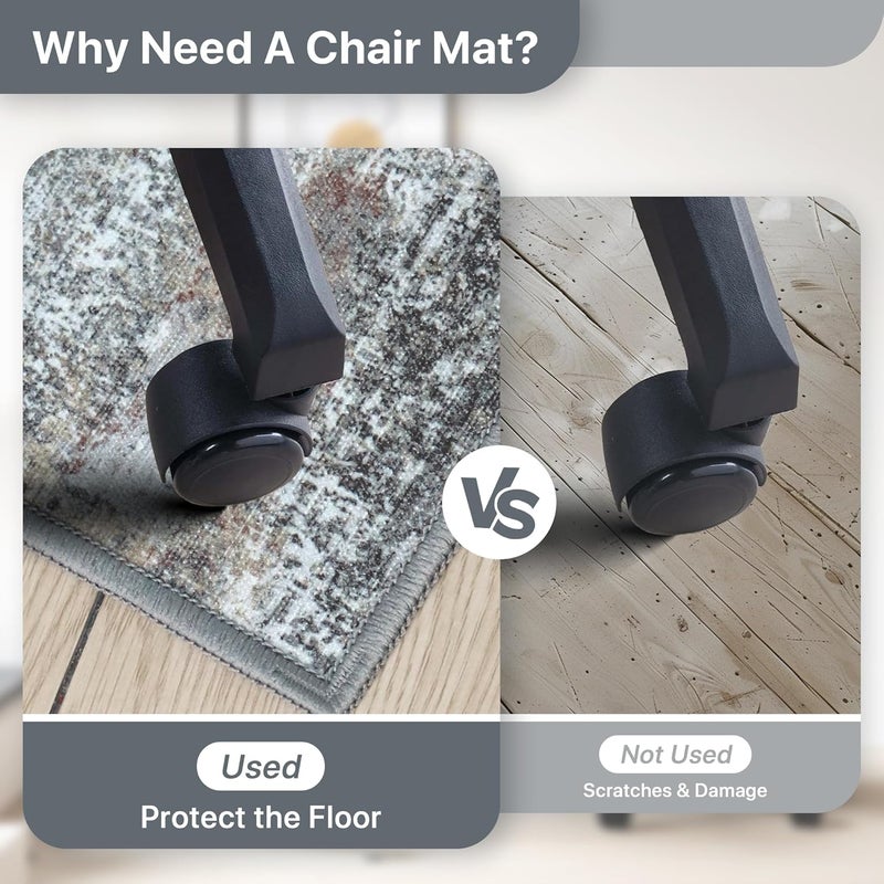 BESBLEE Office Chair Mat for Hardwood Tile Floor, Abstract 48"X 60" Desk Mats for Office Chair on Rolling Chairs Carpet, Desk Anti-Slip 1/5" Thick Rug for Computer Chair, Thin Low-Pile Floor Mat, Dark Gray - Image 5